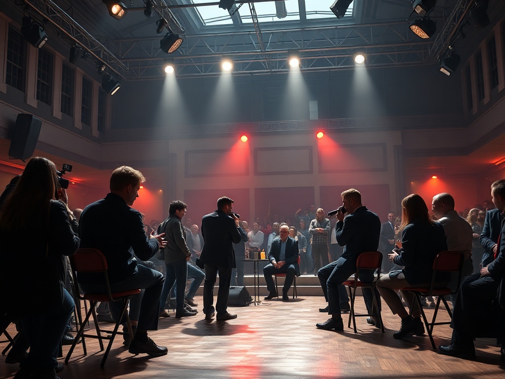 На мероприятии в зале люди слушают выступление всемирно известного спикера на сцене.